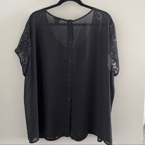 Black Sheer Lace Flowy Blouse
